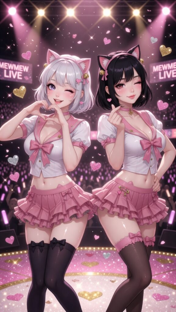 MewMew Dolls ピンクセーラー服ライブ！ルナ＆クロエのハートポーズが可愛すぎる【高画質画像】