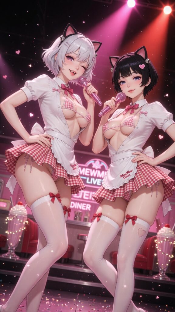 MewMew Dolls ダイナーメイドライブ！ルナ＆クロエがマイク握って可愛く歌う【高画質画像】